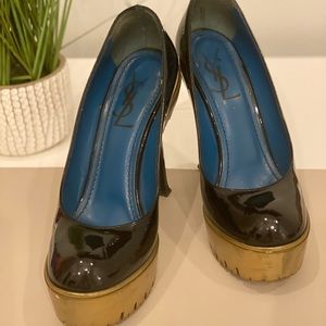 YSL gold platform patent leather pump 37/7